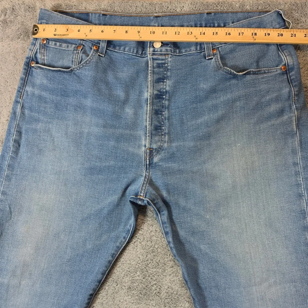Levis 501 Button Fly Jeans Mens 42x32 Blue Straight Leg Original Fit Stretch